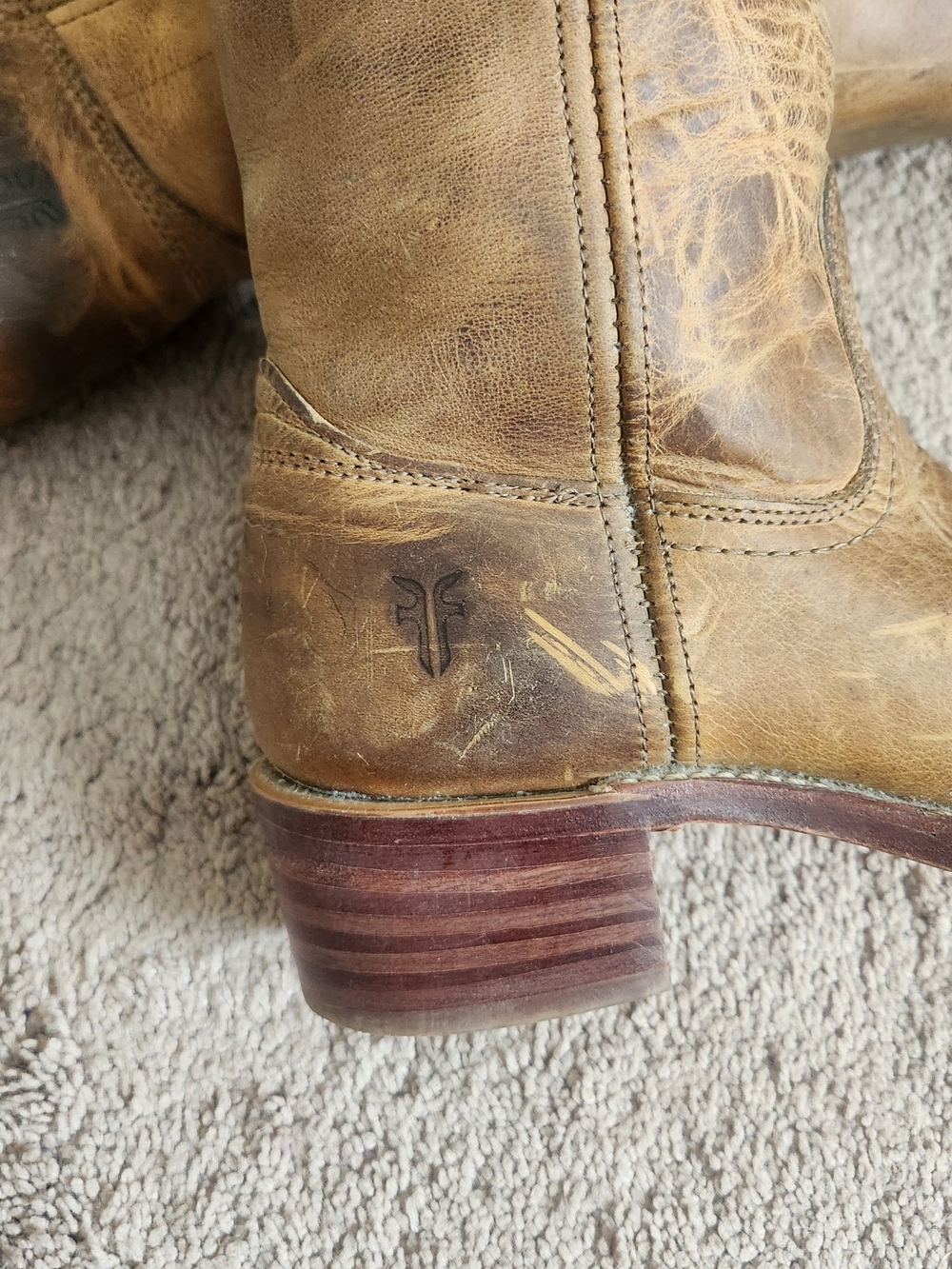 FRYE Campus Boot USA Vintage marble Brown Leather Ladies Festival Boho Western 7 - Picture 3 of 12